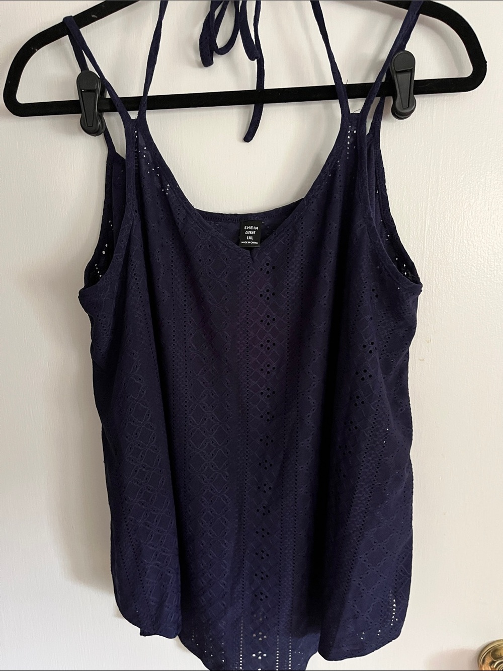 SHEIN Navy Eyelet Tie-Neck Camisole